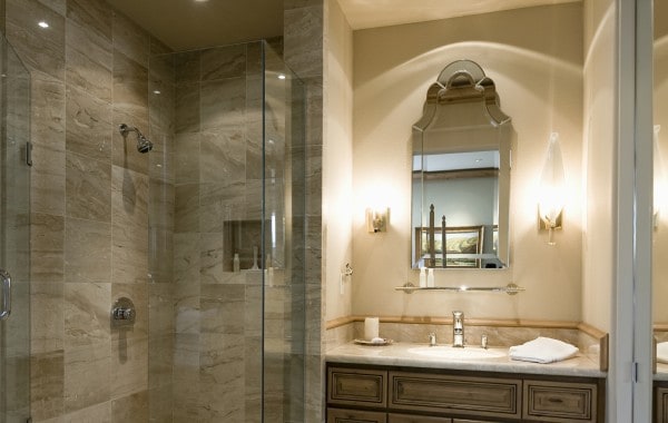 Beautiful bathroom in a Phoenix AZ home showcasing a new glass shower enclosure installed by Glass King.