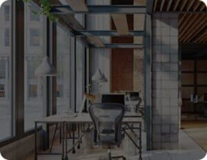 An office with a glass window.